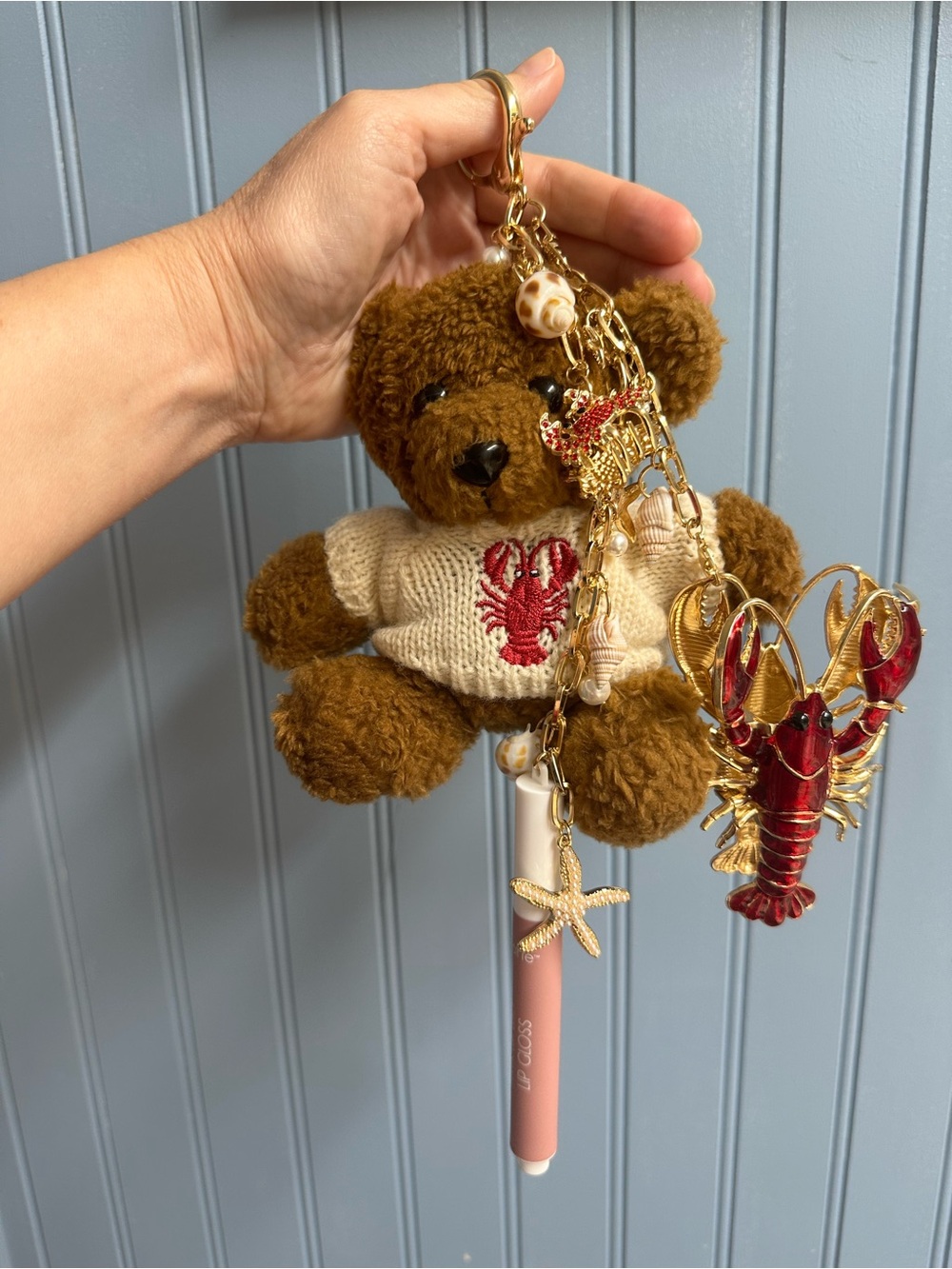 Limited-Edition Plush Bear Hair Clips Keychain with Sweater and Nautical Charms